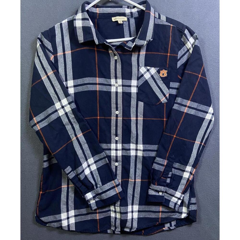 Womens UG Apparel Auburn Tigers Navy/Orange Plaid Flannel Button Down L/S 1X EUC